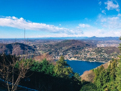 白天湖光山色鸟瞰图